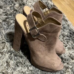 Report Tan Suede Peep-Toe Heels